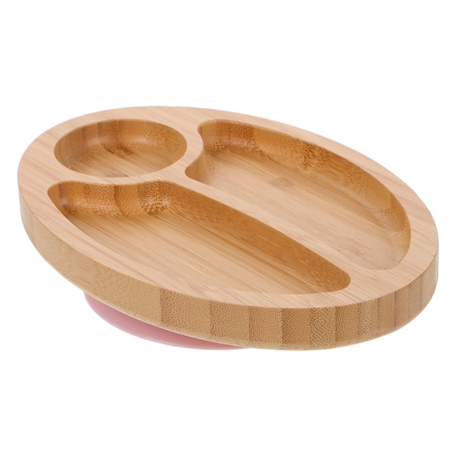 KAKOWELY Assiette en Bambou pour Bébé avec un design Divisé en Trois sections, Fabriquée en Bambou durable avec une Finition Kaki. l'Assiette Comprend une base en silicone Rose Robuste à Succion pour Empêcher le Basculement et Assurer un Repas Sans Dégâts. Mesurant 20,00 x 14,00 x 2,00 cm, Elle Est Sûre, Réutilisable et Facile à Nettoyer avec des Pièces Détachables, Idéale pour les Nourrissons et les Tout-Petits Qui Apprennent à s'Auto-alimenter.