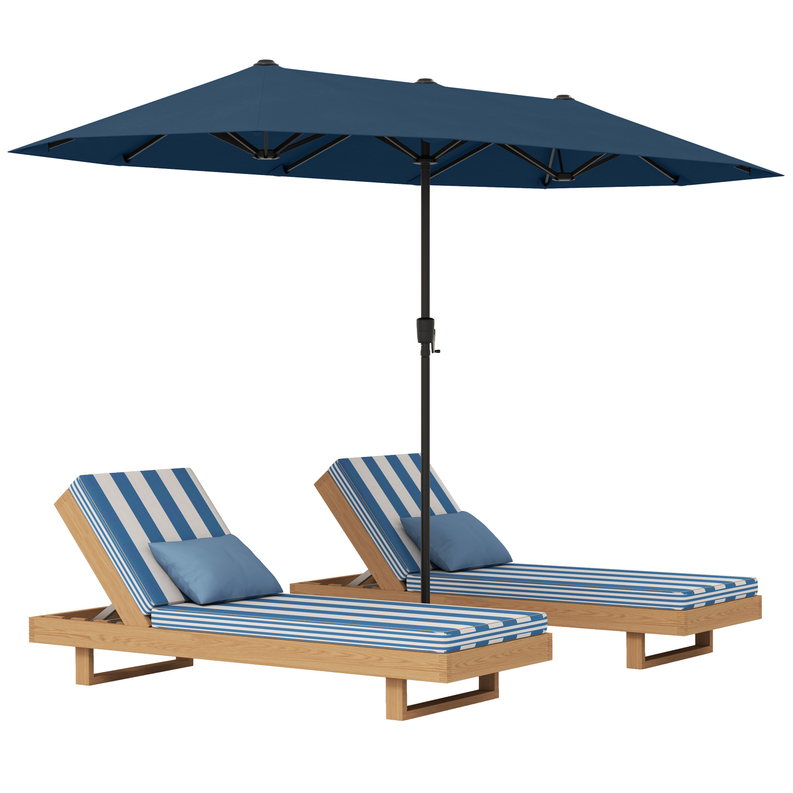 Gymax Parasol de Patio Double Face de 13 Pi, Grand Parasol d'Extérieur Format Jumeau, Bleu Marine