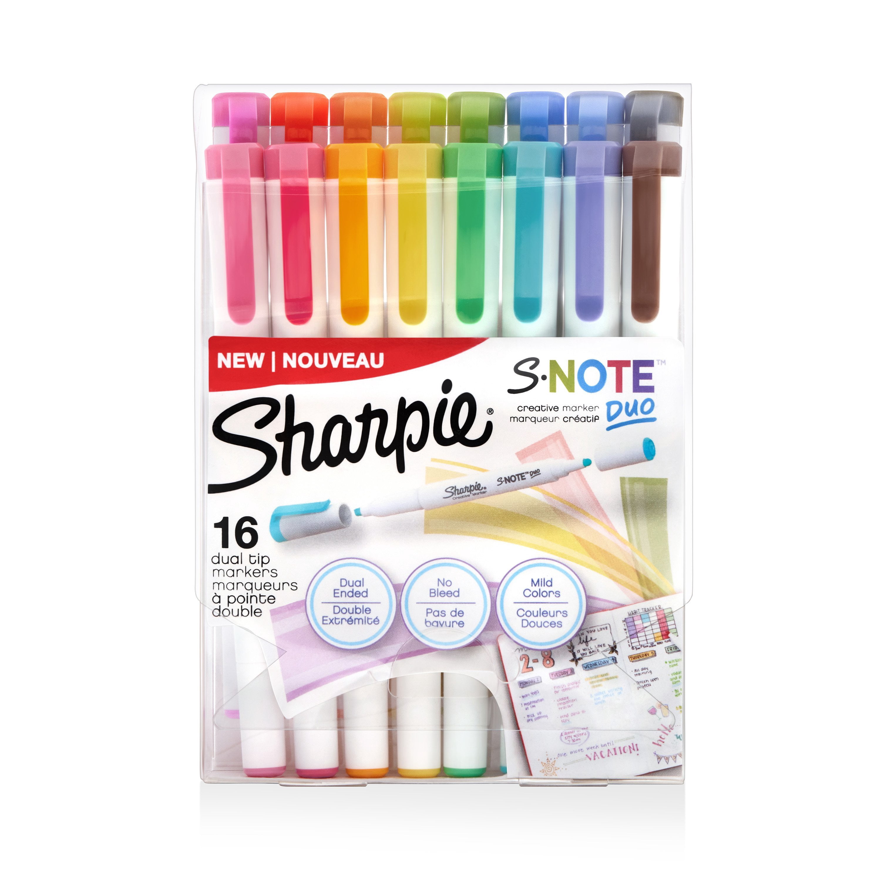 Sharpie S-Note Duo Dual-Ended Creative Markers, Part Highlighter, Part Art Marker, Assorted Colours, Fine and Chisel Tips, Includes Stand-up Easel, 16 Count