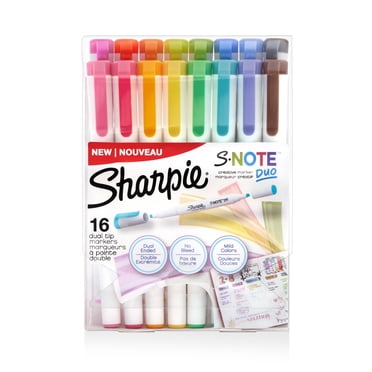 Sharpie S-Note Duo Dual-Ended Creative Markers, Part Highlighter, Part Art Marker, Assorted Colours, Fine and Chisel Tips, Includes Stand-up Easel, 16 Count