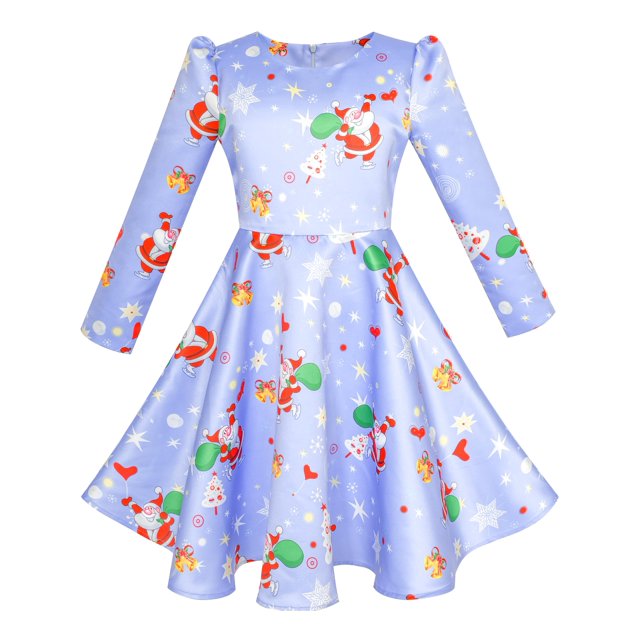 Girls Dress Blue Christmas Santa Xmas Tree New Year Gift 5 Years