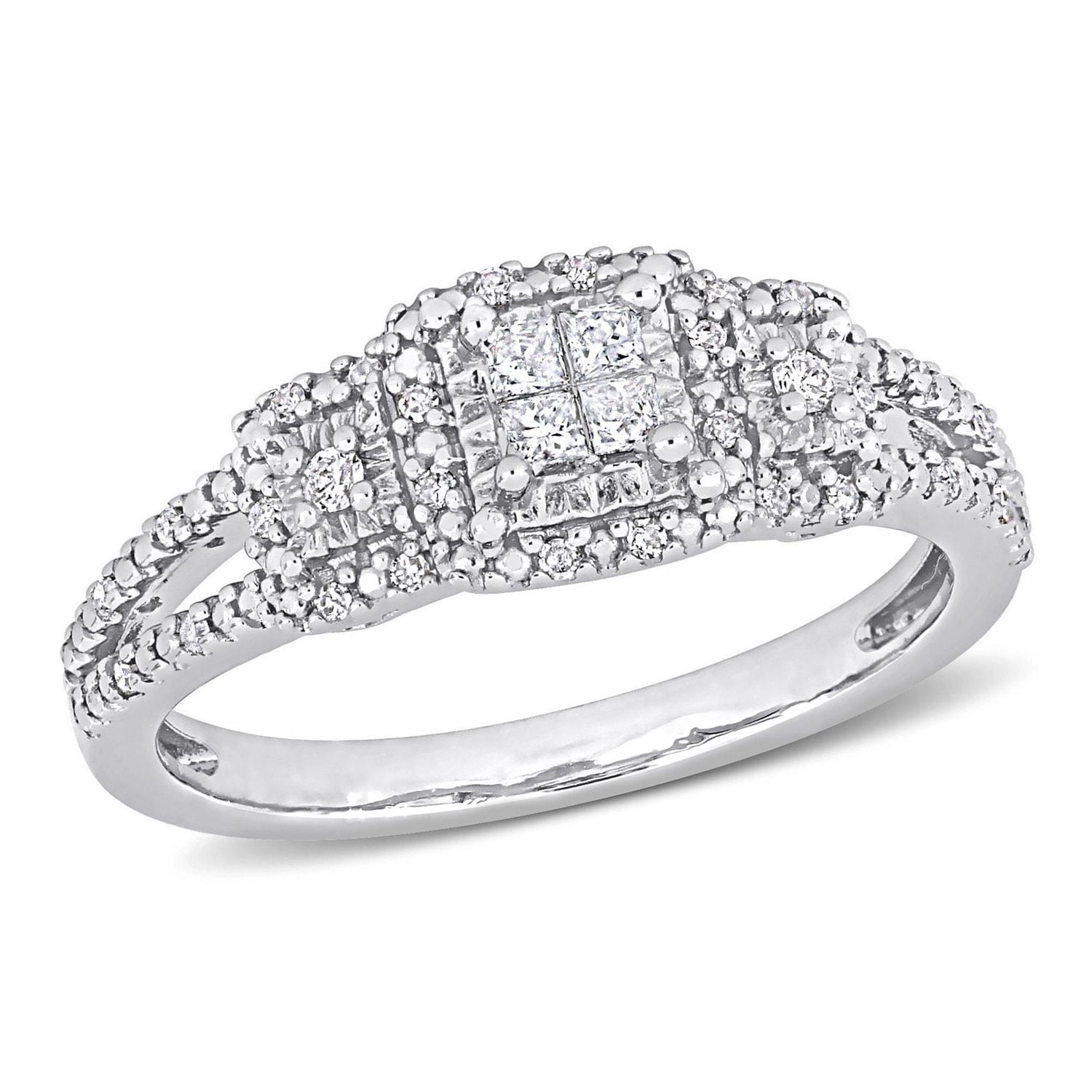 Bague de fiançailles auréole de coupe princesse de Miabella avec 1/5 carat PT de diamant en argent sterling