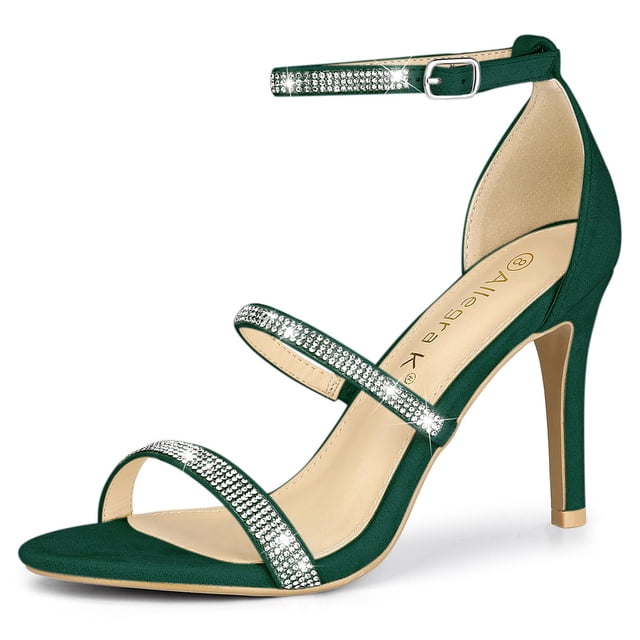 BLISSFUL STEP Women's Rhinestone Ankle Strap Heel Sandals