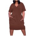 thumbnail image 2 of BEFOKA Robe pour Femme Grande Taille, Liquidation de Robes d'Été pour Femmes, Robe Unie Grande Taille à Manches Courtes et Col avec Poches pour Femme, 2 of 5
