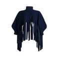 thumbnail image 3 of Womens Turtleneck Fringe Tops Solid Color Batwing Sleeve Plus Size Poncho Oversized Tassel Sweatshirt, 3 of 6