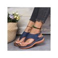 thumbnail image 1 of Woobling Ladies Flip Flop Platform Sandals Ankle Strap Shoes Anti Slip Vacation Comfortable Open Toe Deep blue 7.5, 1 of 7