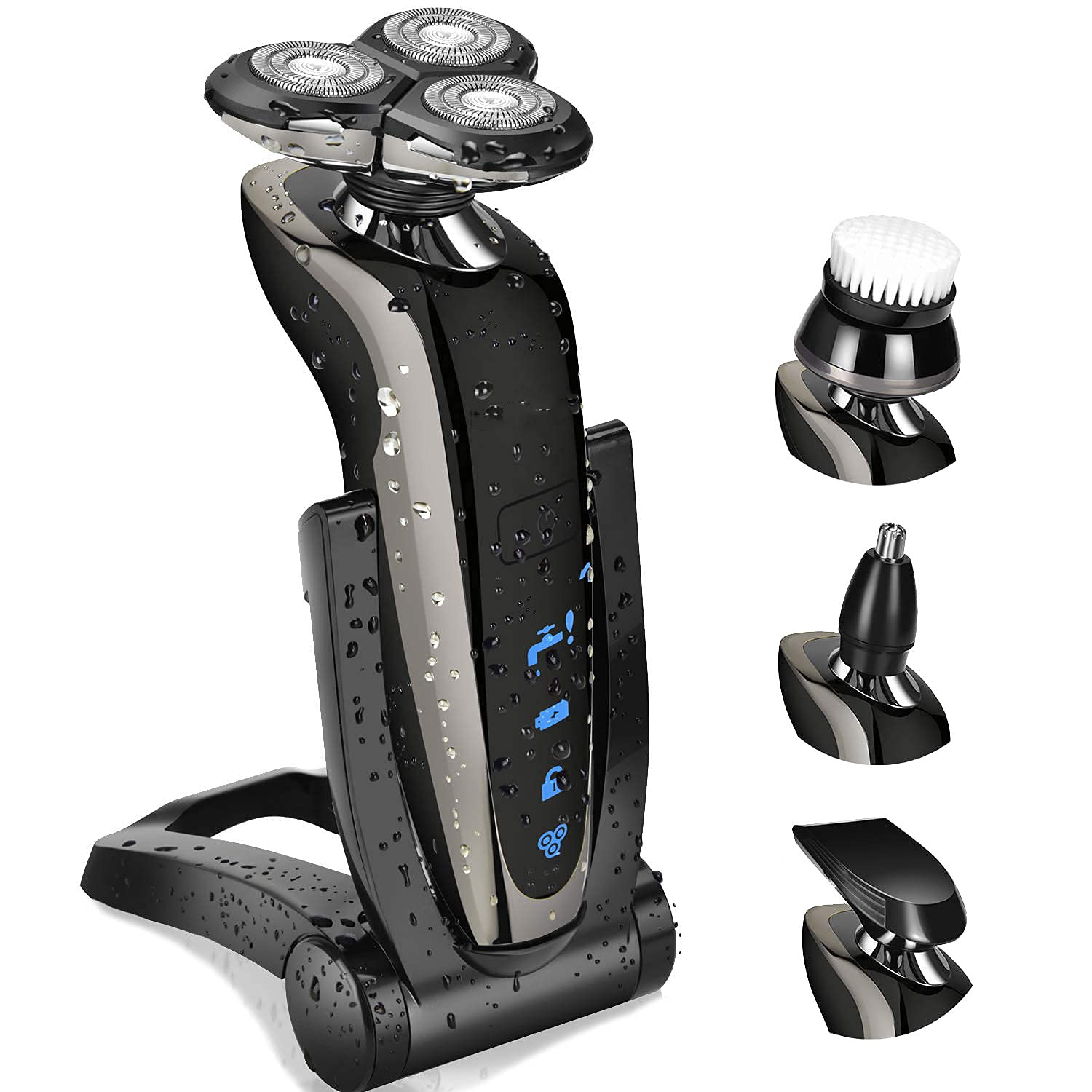 Precision Electric Shaver for Men, Floating Heads 4D Shaving System Wet Dry Shaver with USB Charge, Waterproof Beard Trimmer Sideburns Trimmer Face Cleaning Brush