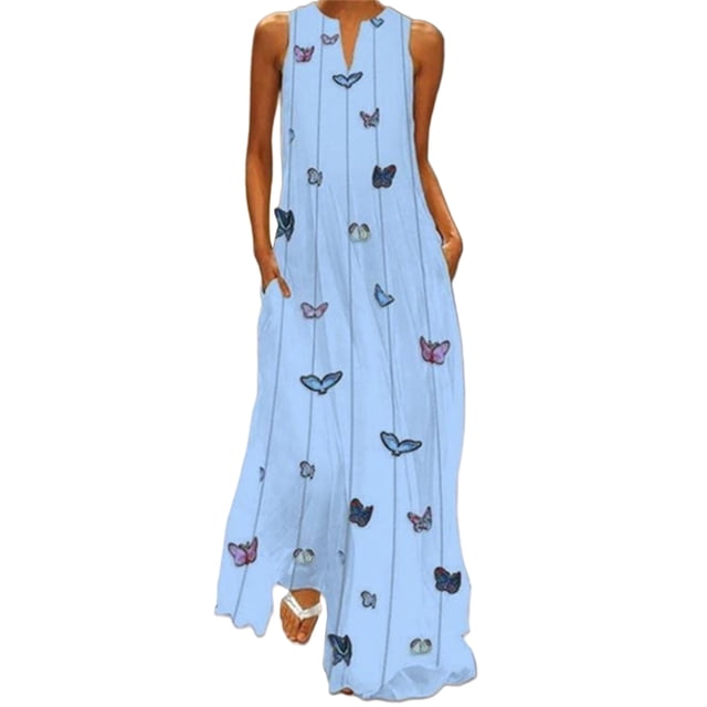 Innerwin Longues Robes Maxi à Imprimé Floral pour Femmes, Robe d'Été de Plage, Vacances, Sans Manches, Robe Débardeur Hawaïenne Style W S