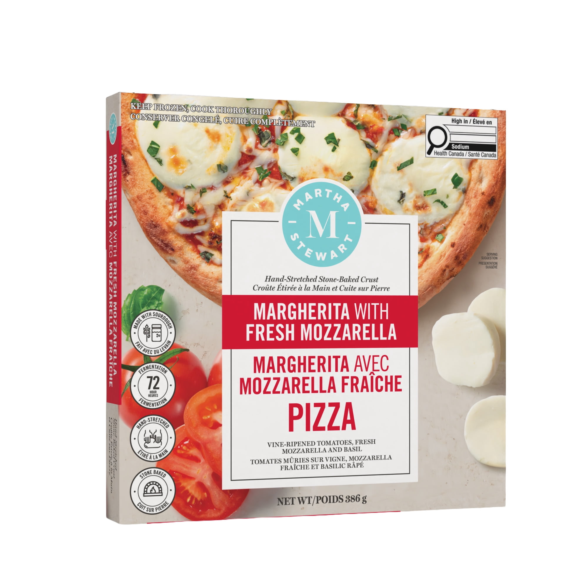 Pizza Martha Stewart margherita avec mozzarella fraîche, étirée à la main et cuite sur pierre, avec croûte au levain, 368 g