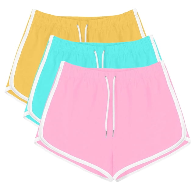 Yanlir 3PCS Active Shorts for Womens Summer Casual Shorts Quick Dry Running Sports Yoga Shorts Workout Stretchy Workout Shorts with Drawstring(Yellow#2,2XL)