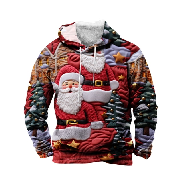 Penkiiy Chandails de Noël pour Hommes Xmas Chandail à Imprimé Graphique 3D Surdimensionné à Manches Longues Col Rond Chandail à Enfiler Hauts TG Multicolore