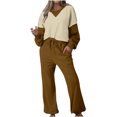 thumbnail image 1 of Posijego Ensemble de Survêtement pour Femmes 2 Pcs à Blocs de Couleur Col Rond Chandail Chandails en Molleton Pantalons Tenues de Détente, 1 of 7