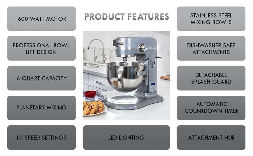 Kenmore Elite 6-Qt Bowl-Lift Stand Mixer with Timer, Powerful Motor for Baking & Cooking, Stainless Steel