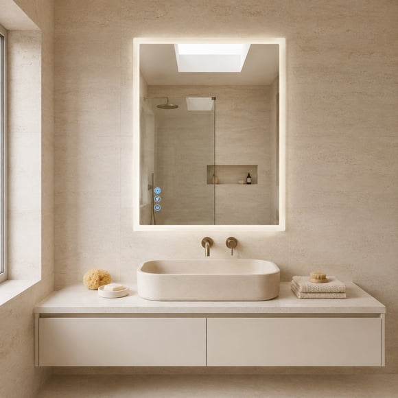 Gloviea 30" x 36" LED Bathroom Mirror, Front Glow & Backlit with Full Frosted Edge, CRI 90+, 3 Color Temperatures, Dimmable, Motion Sensor, Anti-Fog, Memory Function, Plug-in or Hardwired