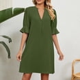 thumbnail image 4 of Robes Formelles pour Femmes Col en V à Volants Manches 1/2 Robe Midi Élégante Été Tenue de Bureau Décontractée Robe Courte Unie, 4 of 6