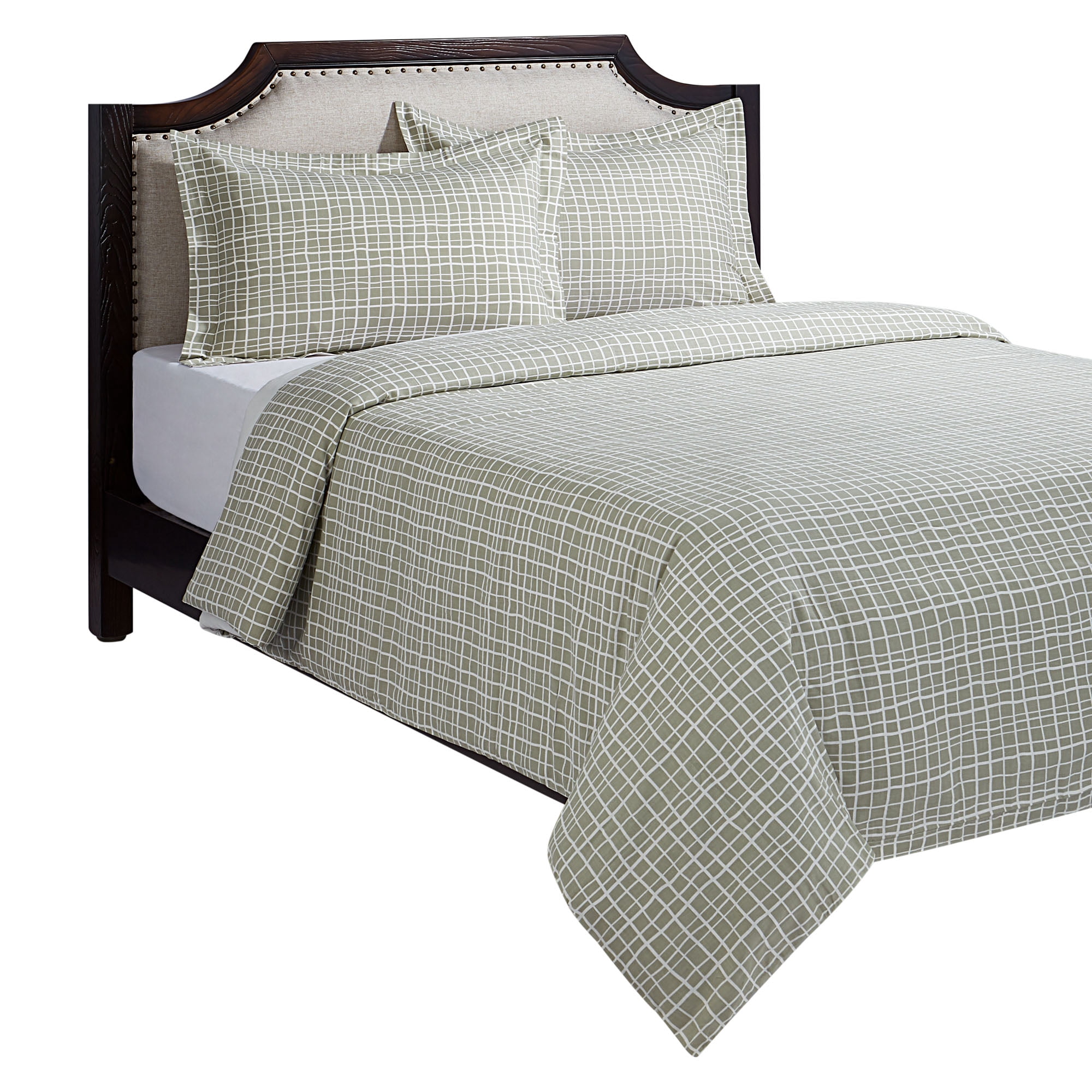 Ensemble de housse de couette 3 pièces Quadrillage abstrait vert HOMETRENDS, 2 places/grand