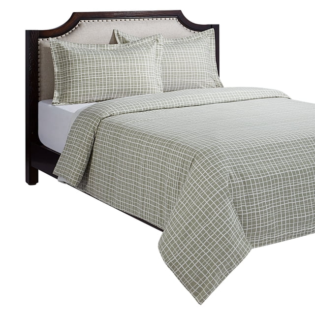 HOMETRENDS 3-Piece Abstract Grid Green Duvet Cover Set, King