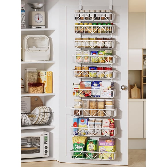 Delamu Adjustable Over the Door Pantry Organizer, 9-Tier Metal Pantry Organization and Storage for Kitchen, Hanging Spice Rack Se