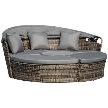 Outsunny Patio Lounge Chair with Cushioned Round Sofa Bed 4 Pieces Gray