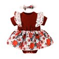 thumbnail image 1 of MIASHUI Robe Barboteuse pour Bébé Fille à Manches Courtes, Justaucorps à Volants, Ourlet de Jupe, Tenue, Rouge, 9-12 Mois, 1 of 6
