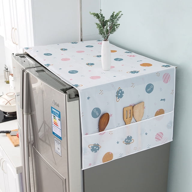 EGNMCR Washing Machine Cover-proof And Oil-proof Dryer Top Cloth With Side Storage Bag Cotton Linen Kitchen Refrigerator Appliance Protection Cover appliance dust pad