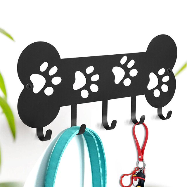 CUITING Dog Lead Hanger Holder Wall Mounted with 5 Hooks Metal Leash/Key Rack Hooks