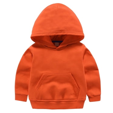Chandails à Capuchon en Molleton pour Tout-Petits, Garçons et Filles, Manches Longues, Chandails à Capuche avec Poches, Décontractés, Amples, Couleur Unie, Automne Hiver, Hauts à Capuche, Chandails, Orange, 5-6T