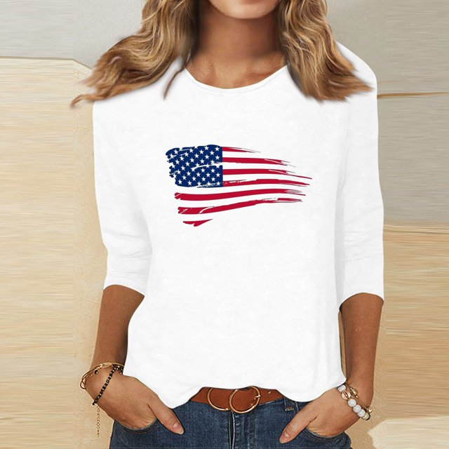 Xihbxyly Blouses pour Femmes Manches 3/4 Mode Féminine Col Rond Imprimé Hauts Amples Blouse