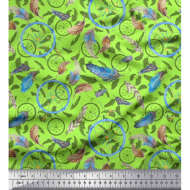 Soimoi Tissu Poly Georgette Plume & Attrape-Rêves Décoration Maison Tissu Imprimé 1 Yard 52 Pouces de Large