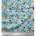 thumbnail image 1 of Soimoi Blue Poly Georgette Fabric Stripe,Insect & Bunny Animal Printed Fabric 1 Yard 42 Inch Wide, 1 of 1