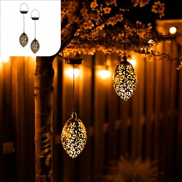 Outdoor Solar Lantern to Hang Set of 2 Solar Lamp Outdoor Garden Decoration Outdoor Solar Lamppost Moroccan Lantern Solar Suspension Hanging Planter