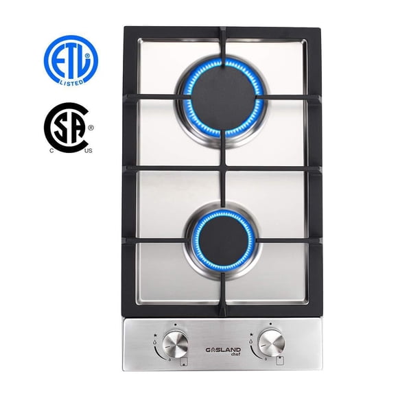 12" Built-in Gas Cooktop, GASLAND Chef GH30SF 2 Burner Gas Hob, 12 Inch NG/LPG Convertible Natural Gas Propane Cooktops, Dual Burner Gas Stovetop with Thermocouple Protection, Stainless Steel