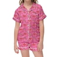 thumbnail image 1 of Satin Pajama Set for Girls Comfortable Two Piece Loungewear with Classic Button Down Design and Soft Short Sleeves, 1 of 3