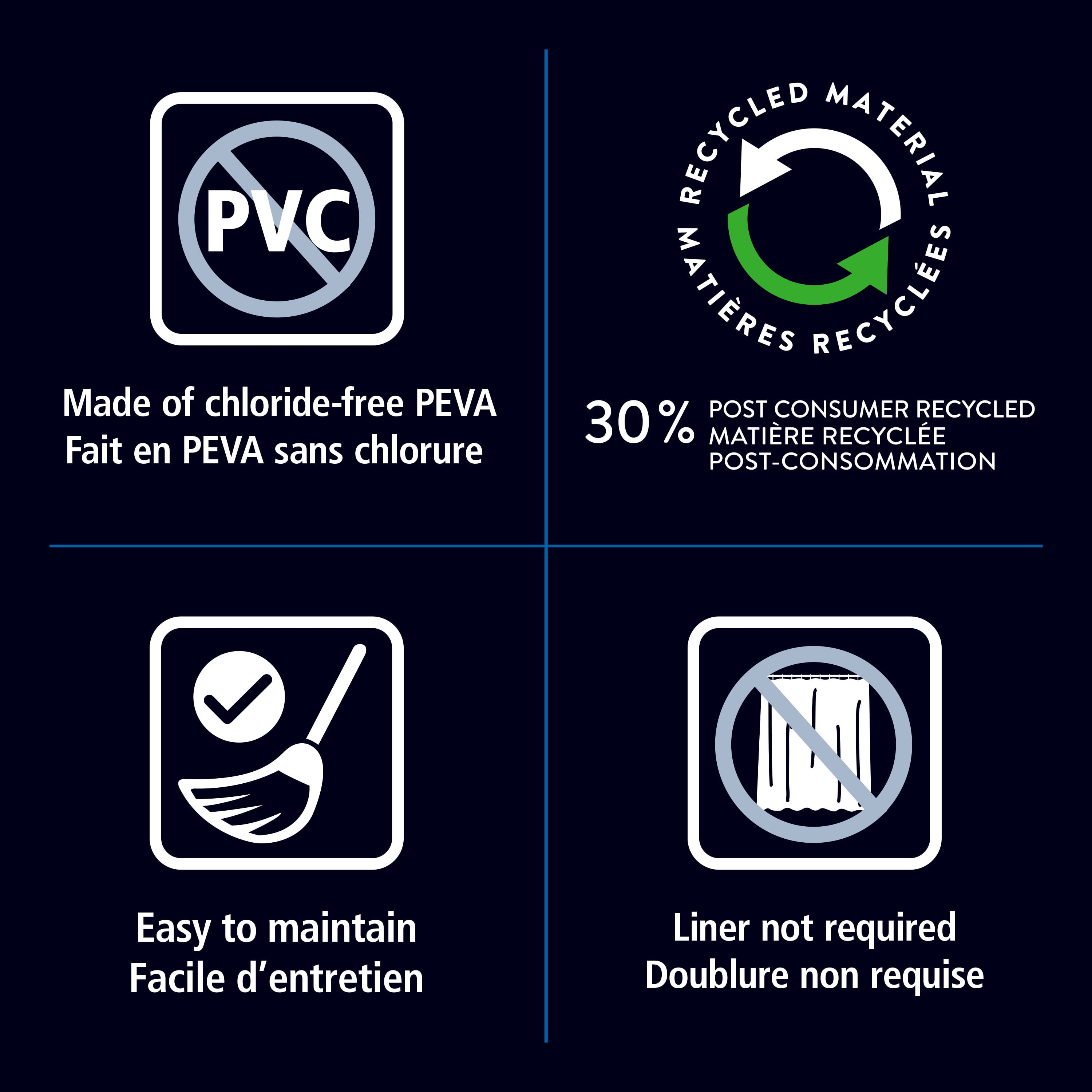 Rideau de douche imperméable Mainstays Sparkle en PEVA, fabriqué à partir de PEVA recyclé