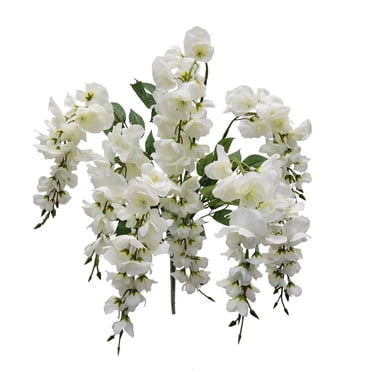 Mainstays 50cm Fleur artificielle, bouquet glycine, couleur blanche. Utilisation en intérieur.