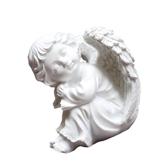 Resin White Angel Statue Desktop Decor Cupid Angel Decor Collection Window Props Christmas lean knee left think