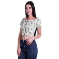 thumbnail image 3 of Moomaya Printed Viscose Crop Top Short Sleeve Zipper Tunic Womens Summer Tops, 3 of 4