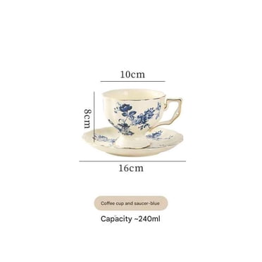 Elegant English Court-Inspired One Ceramic Cup & Saucer with French Retro Charm - Ideal for Afternoon Tea, Restaurant Service - Luxurious Porcelain Tableware with Orchid Pattern(Teapot not included)