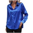 thumbnail image 1 of IROINID Rabais Chemises à Manches Longues Col en V pour Femmes Cardigan d'Été Décontracté Aguichant Hauts de Chevet Réguliers Blouse à Manches Longues Unie, Bleu, 1 of 7