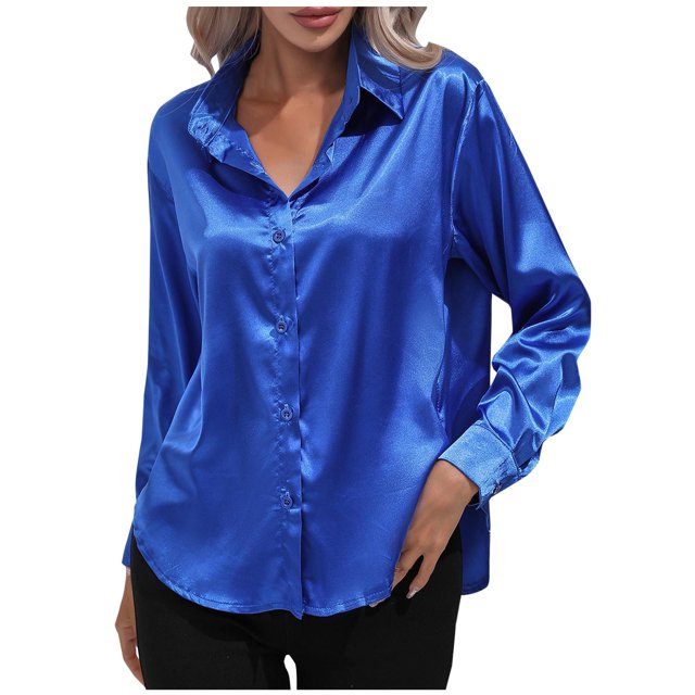 IROINID Rabais Chemises à Manches Longues Col en V pour Femmes Cardigan d'Été Décontracté Aguichant Hauts de Chevet Réguliers Blouse à Manches Longues Unie, Bleu