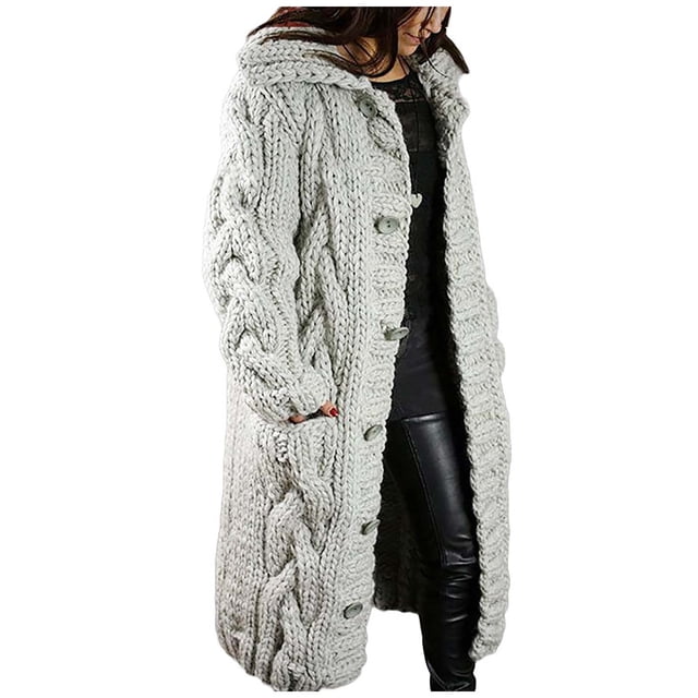 Heliisoer Cardigan à Capuche pour Femmes, Chandail Grande Taille avec Poche, à Simple Boutonnage, Manches Longues