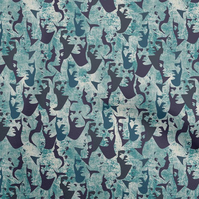 oneOone Velvet Blue Fabric Abstract Face Craft Projects Decor Fabric Printed By The Yard 58 Inch Wide