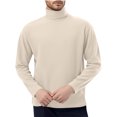 thumbnail image 1 of Plain Tshirts for Men Men's Winter Solid Color Medium High Neck Designlong Sleeved Round Neck Top Beige XL, 1 of 3