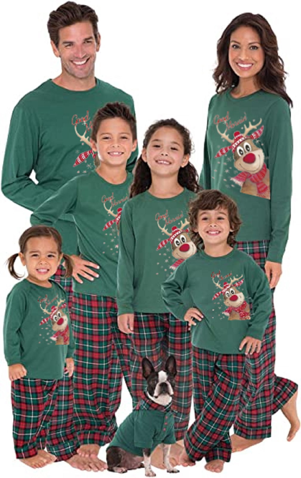 goowrom Parent-Children Christmas Pajama Reindeer Print Tops with Plaid Pants