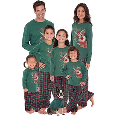goowrom Pyjama de Noël Parent-Enfant Hauts à Imprimé Renne avec Pantalon à Carreaux