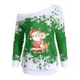 thumbnail image 3 of WEAIXIMIUNG Cropped Sweatshirt Zip Up Ladies' Shiny Reindeer Christmas Tree Casual Sloping Shoulder Fashion Theme Snowflake Theme Print Medium Long Top Hooded Sweatshirt, 3 of 3