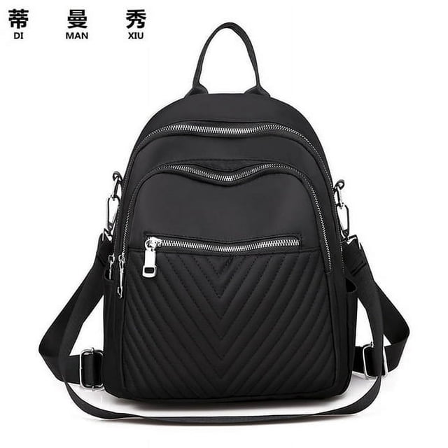 Backpack Women Shoulder Bag 2 In 1 Nylon Waterproof Backpack Small School Backpack Daypack Anti-Theft Backpack For Casual School Travel Hiking Work, Black