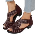 thumbnail image 2 of TrendOFT Women's Sandals Casual Toe Strap Rhinestone Back Zip Roman Summer Womens Flat Sandals Red 36, 2 of 4