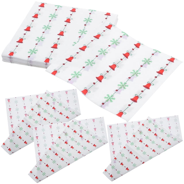 BRIGHTFUFU 20 Pcs Serviettes de Table Flocon de Neige Jetables Couleurs Assorties pour Menu des Fêtes. Ces Serviettes Présentent un Motif Festif de Noël avec des Clochettes Rouges et des Flocons de Neige Verts Imprimés sur un Fond Blanc. Fabriquées en Pâte de Bois, Chaque Serviette Mesure Environ 33x33 cm Lorsqu'elle Est Dépliée. l'Ensemble Comprend 20 Serviettes Jetables, Idéal pour les Dîners des Fêtes, les Fêtes d'Anniversaire et les Rassemblements Festifs. Leur nature Jetable Assure un Nettoyage Facile après Utilisation.