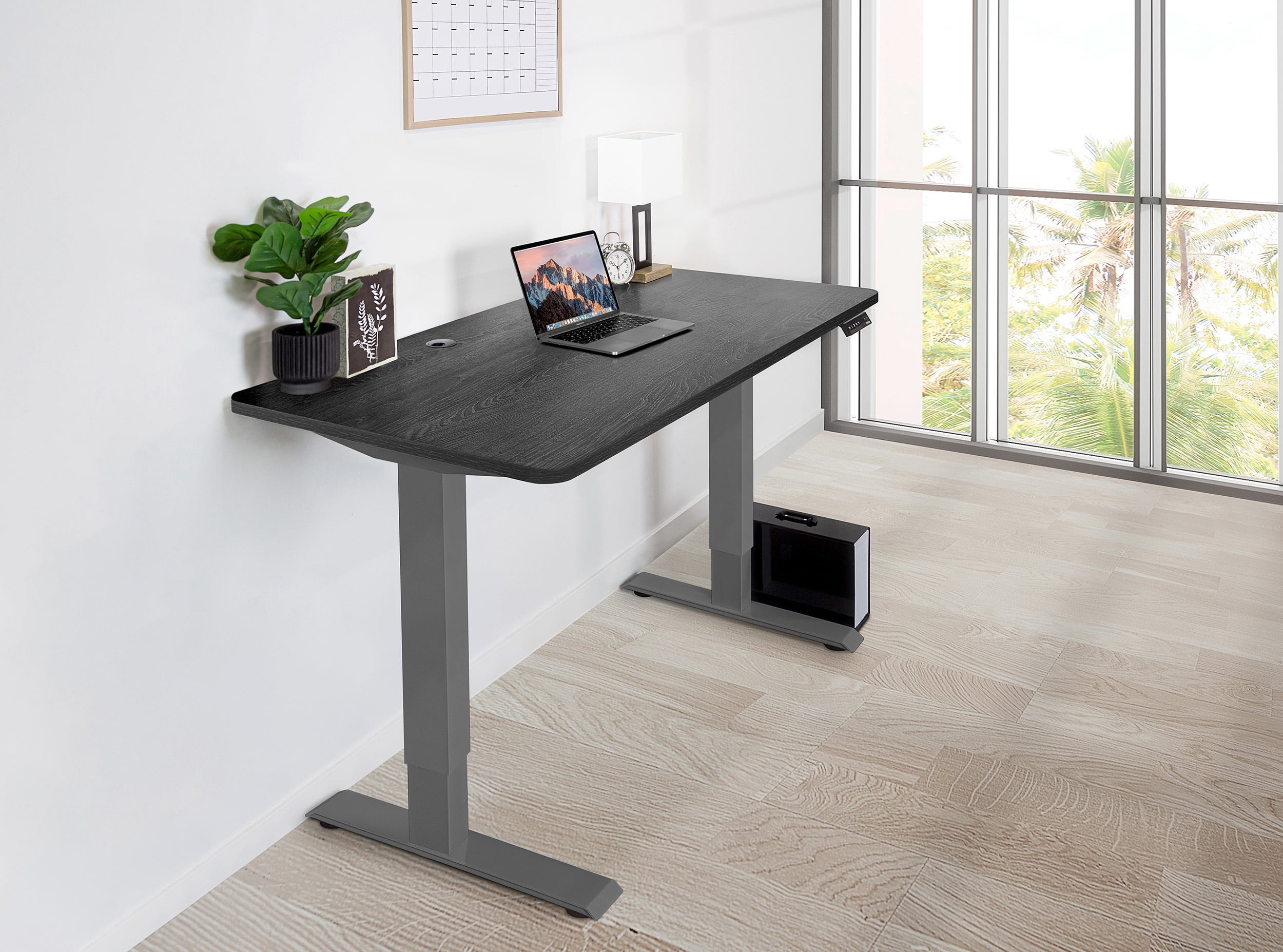 EFFYDESK Home Electric Height Adjustable Home Office Computer Standing Desk - (70"×29") Oak Black on Gray Frame